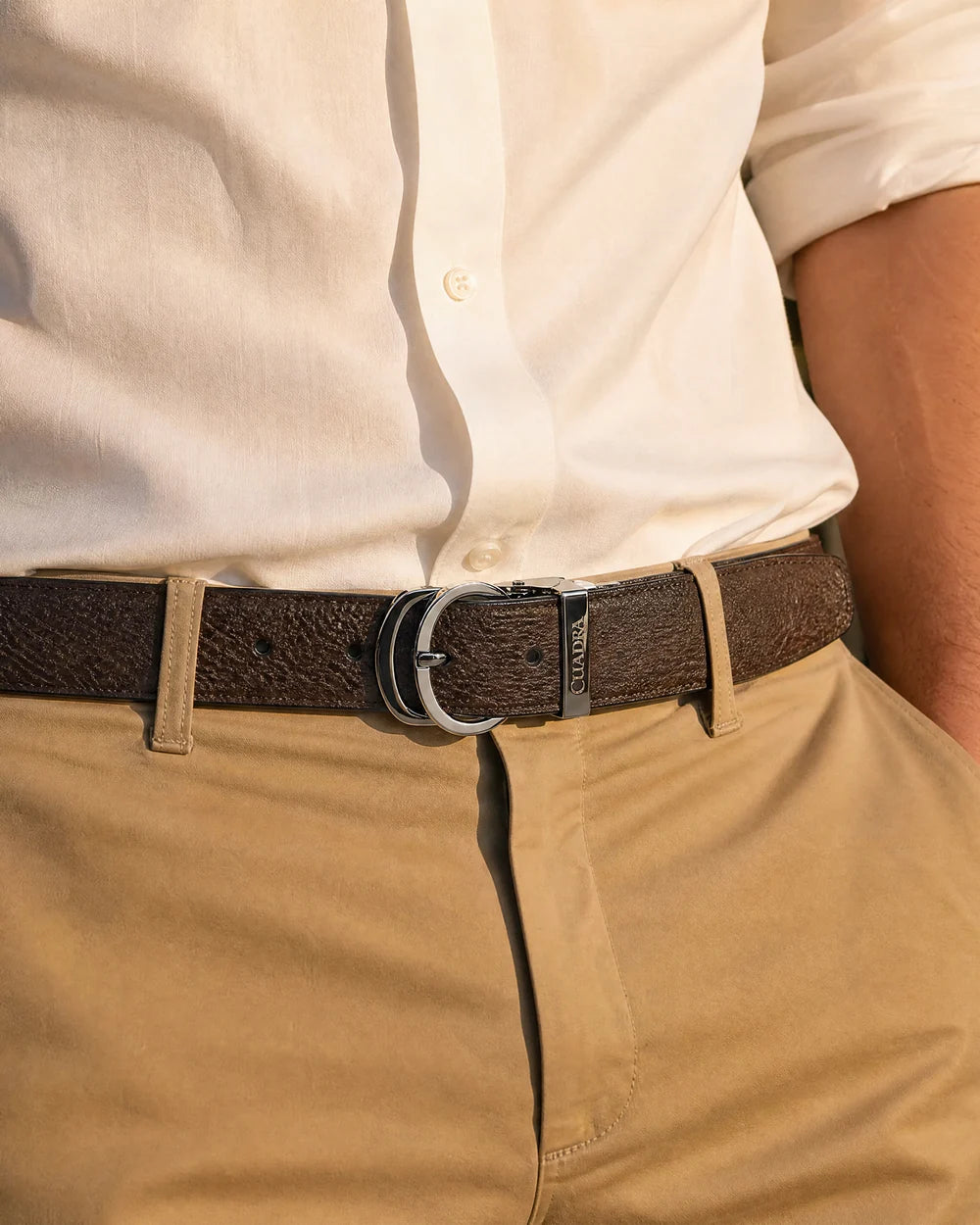 CS583VE - Cuadra black and brown reversible deer leather belt for men