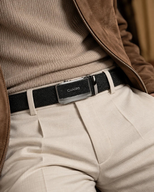 CS586MA - Cuadra black genuine stingray leather ratchet belt for men