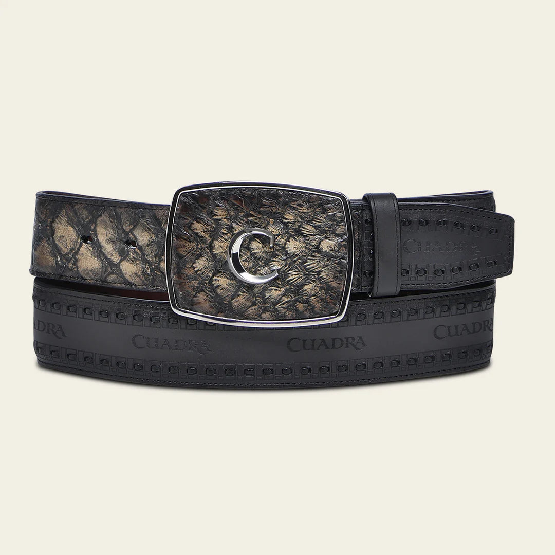 CV397PR - Cuadra black fashion cowboy pirarucu skin belt for men