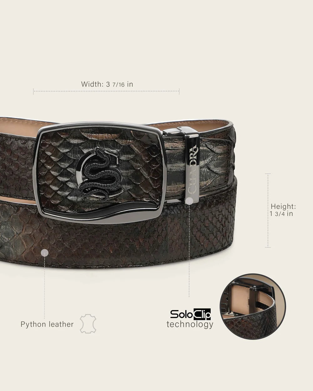 CV519PH - Cuadra Brown Casual Fashion Genuine Python Leather Belt for Men