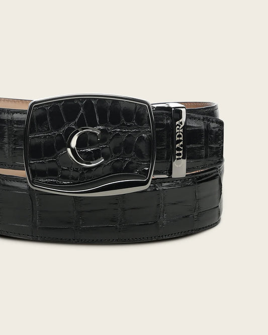 CV520AL - Cuadra black alligator leather belt for men