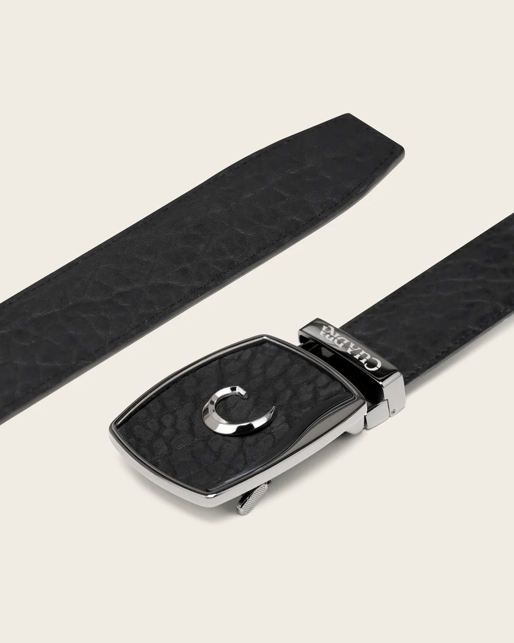 CV520TC - Cuadra Black Bull Neck Leather Ratchet Belt for Men