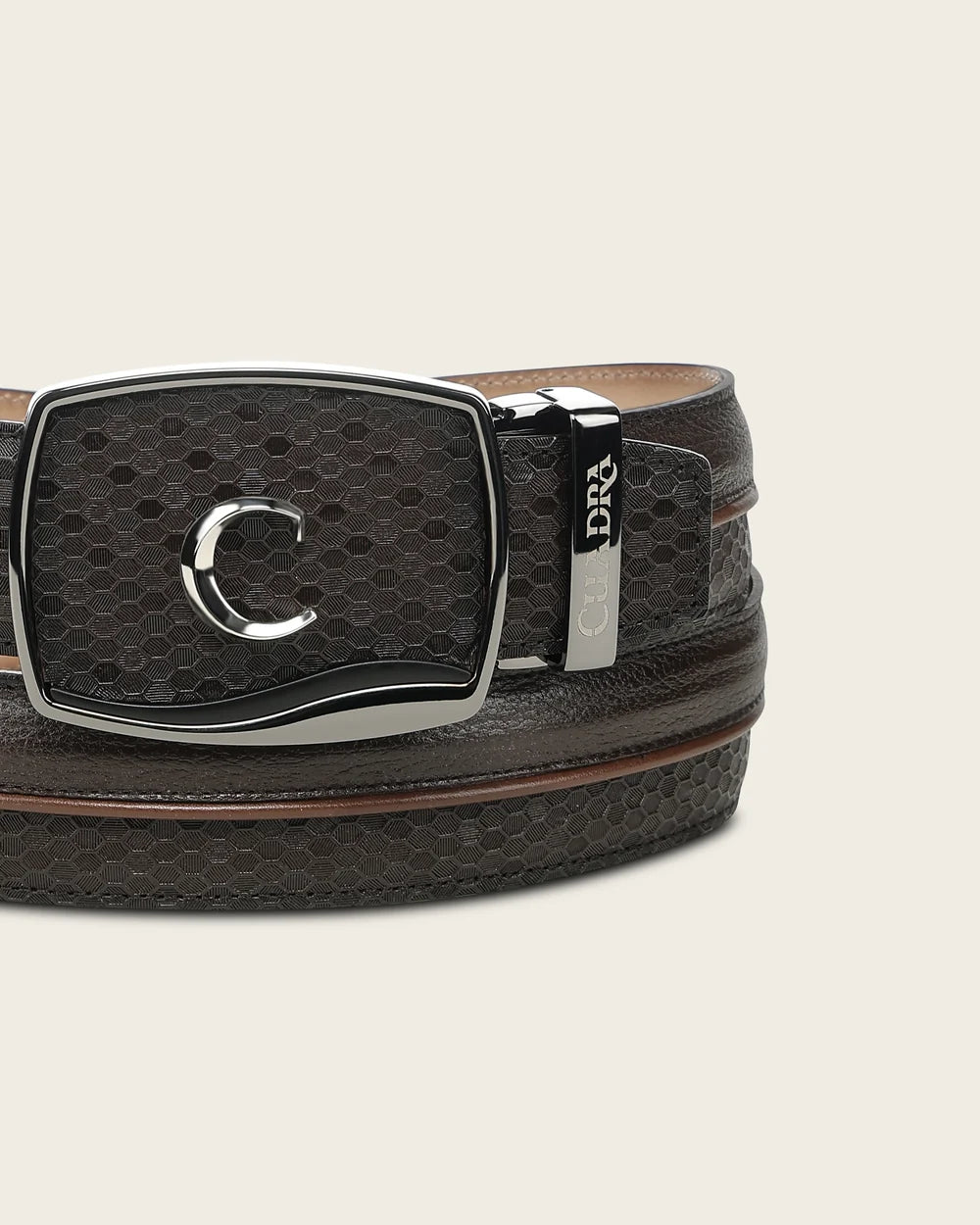 CV521RS - Cuadra brown honeycomb textured cowhide leather ratchet belt for men