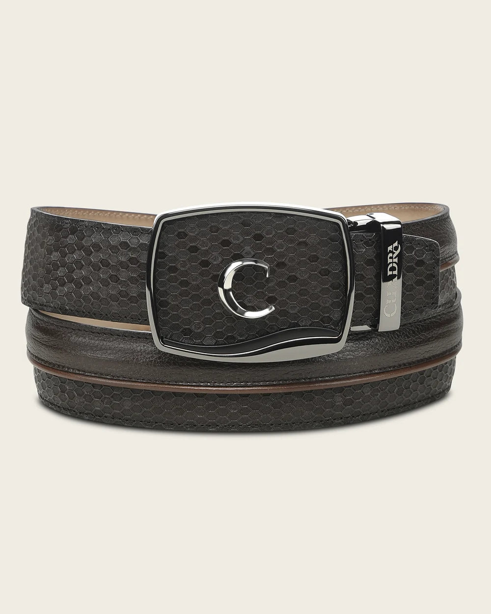 CV521RS - Cuadra brown honeycomb textured cowhide leather ratchet belt for men