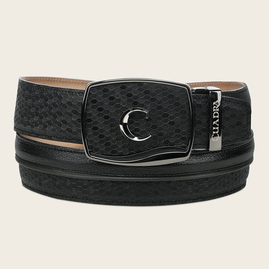 CV521RS - Cuadra black honeycomb textured cowhide leather ratchet belt for men