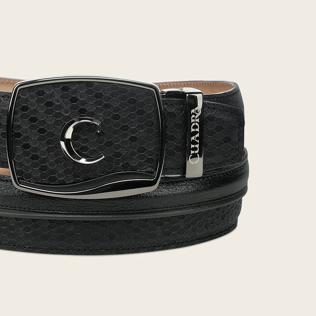 CV521RS - Cuadra black honeycomb textured cowhide leather ratchet belt for men