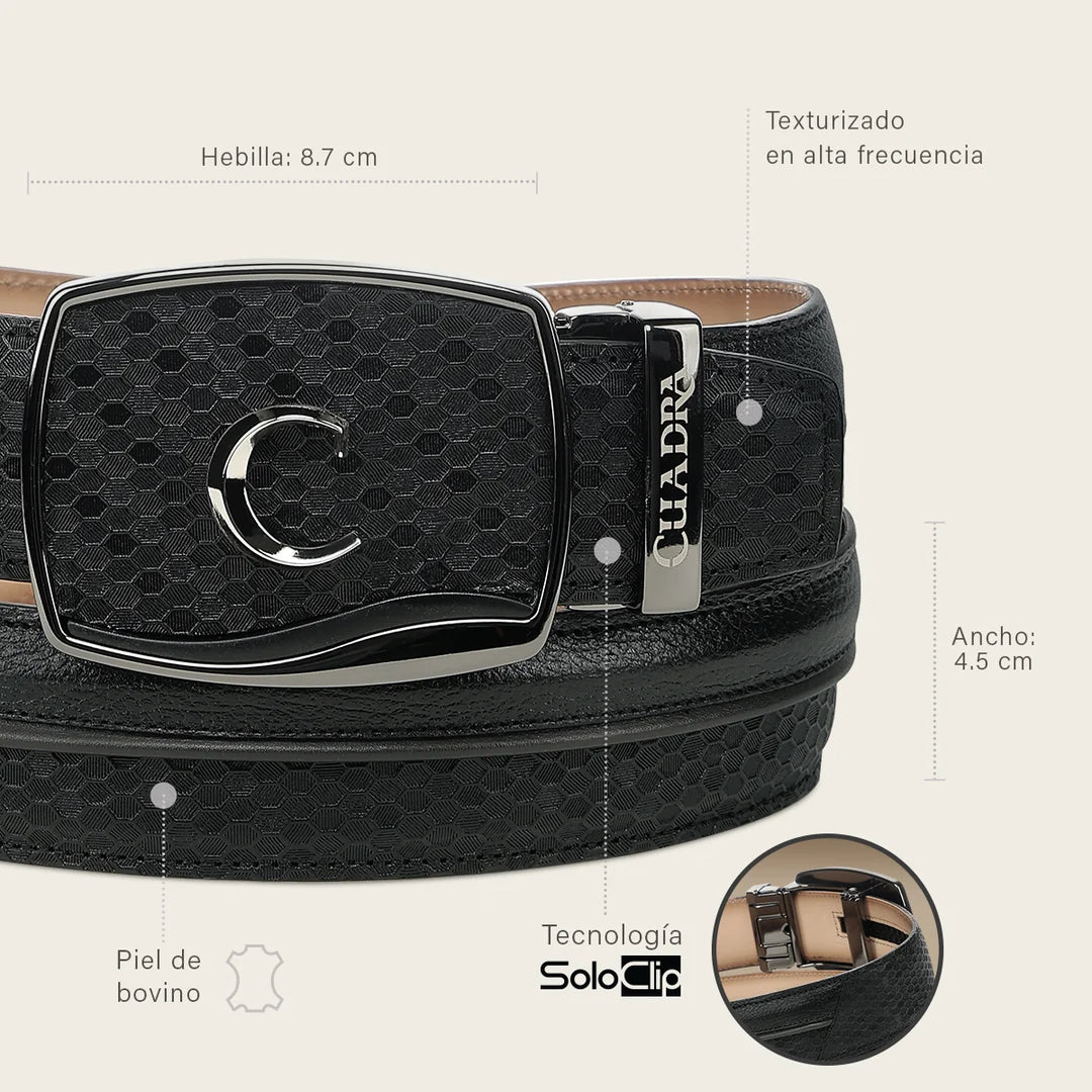 CV521RS - Cuadra black honeycomb textured cowhide leather ratchet belt for men