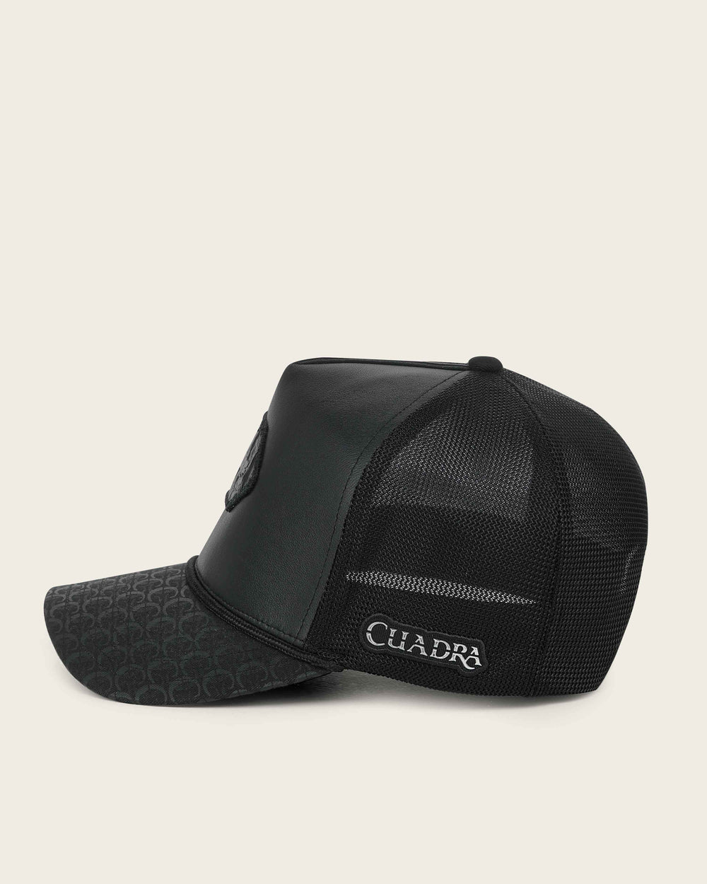 G0096FY - Cuadra black trucker cap with genuine caiman leather patch for men