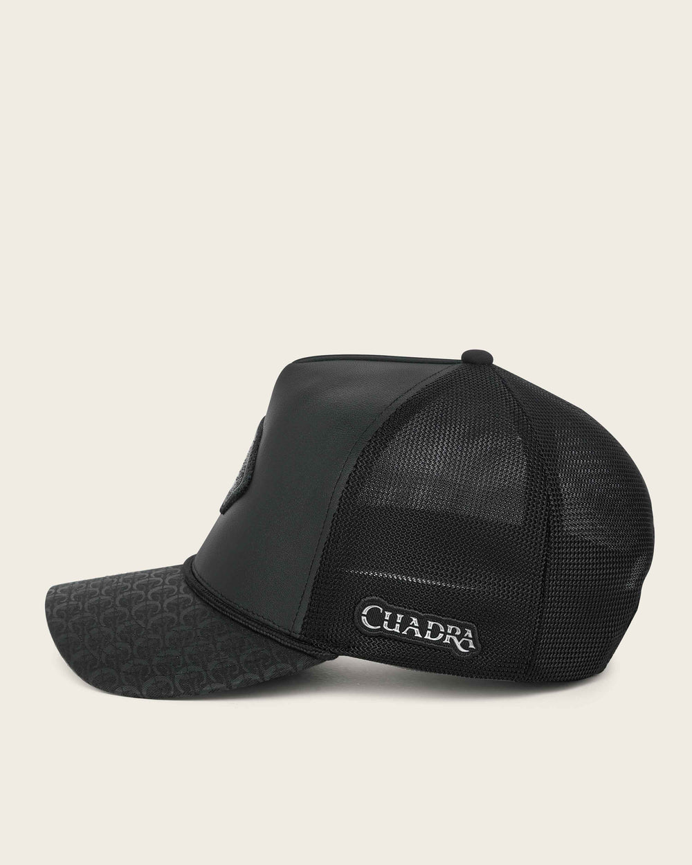 G0096MA - Cuadra black trucker cap with genuine stingray leather patch for men