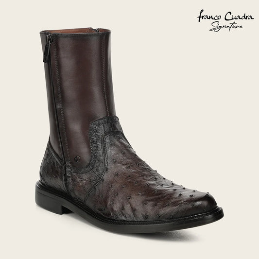 G10AVTS - Franco Cuadra brown dress casual ostrich leather zip ankle boots for men