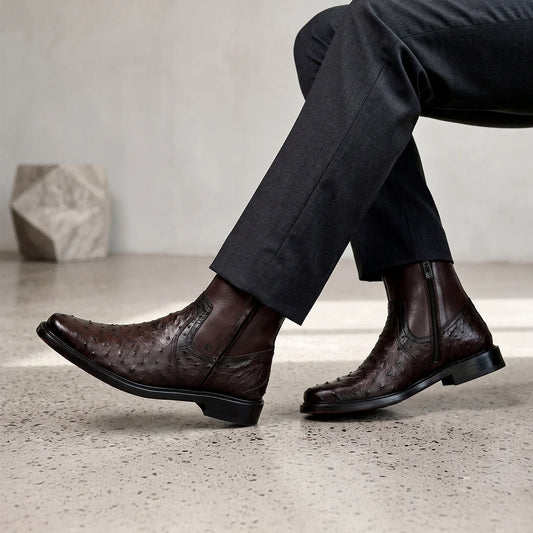 G10AVTS - Franco Cuadra brown dress casual ostrich leather zip ankle boots for men