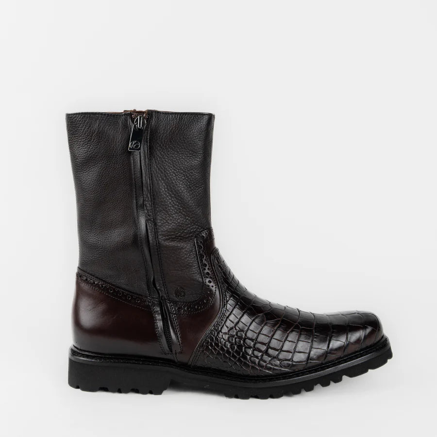 G11BPBI - Franco Cuadra brown dress casual alligator leather ankle boots for men