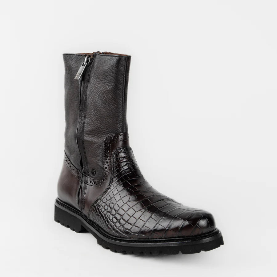 G11BPBI - Franco Cuadra brown dress casual alligator leather ankle boots for men