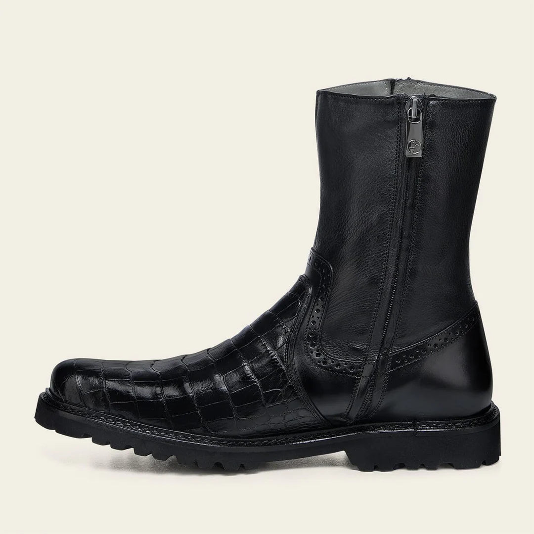 G11LPBI - Franco Cuadra black dress casual alligator leather ankle boots for men