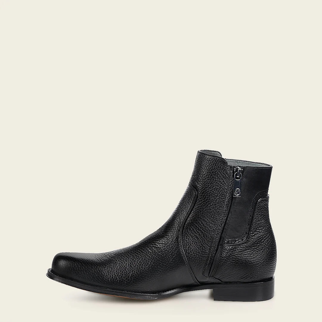 G43VNBU - Franco Cuadra Black Dress Casual Deer Leather Ankle Boots