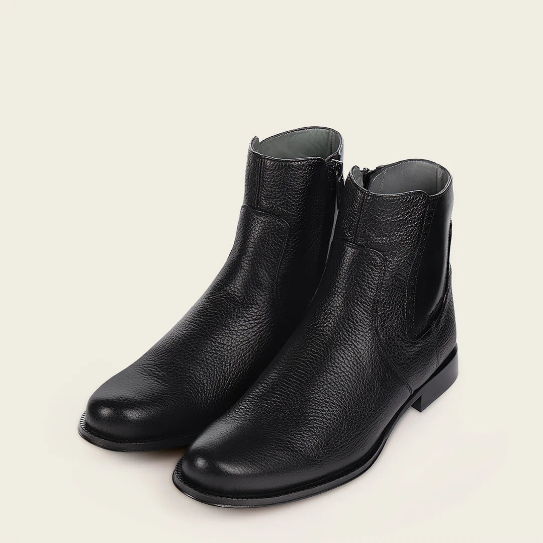 G43VNBU - Franco Cuadra Black Dress Casual Deer Leather Ankle Boots
