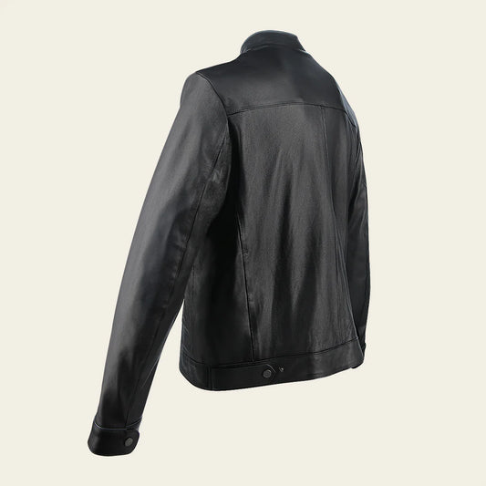 H269BOB - Cuadra Black Casual Fashion Lambskin Leather Racer Jacket