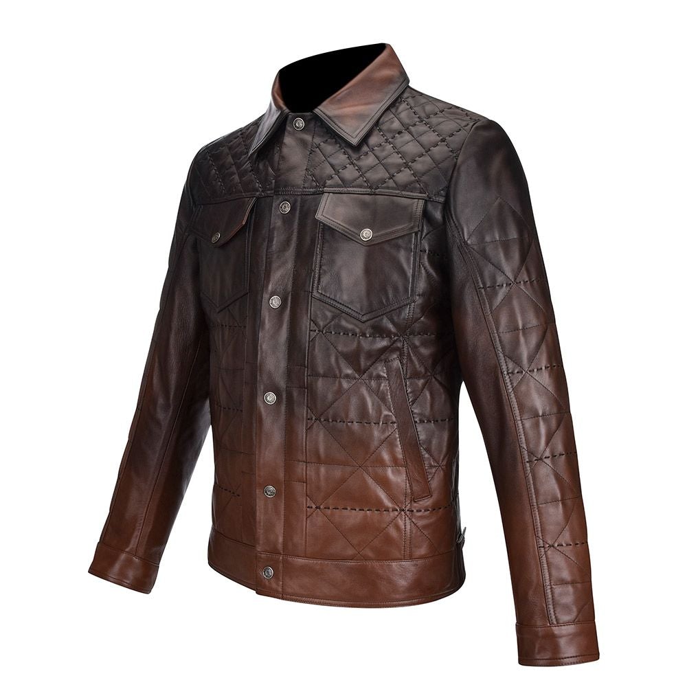 H277COC - Cuadra brown casual fashion lambskin quilted blouson jacket for men-Kuet.us