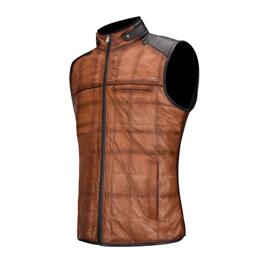 H278BOC - Cuadra brown casual fashion sheepskin leather reversible vest for men-Kuet.us