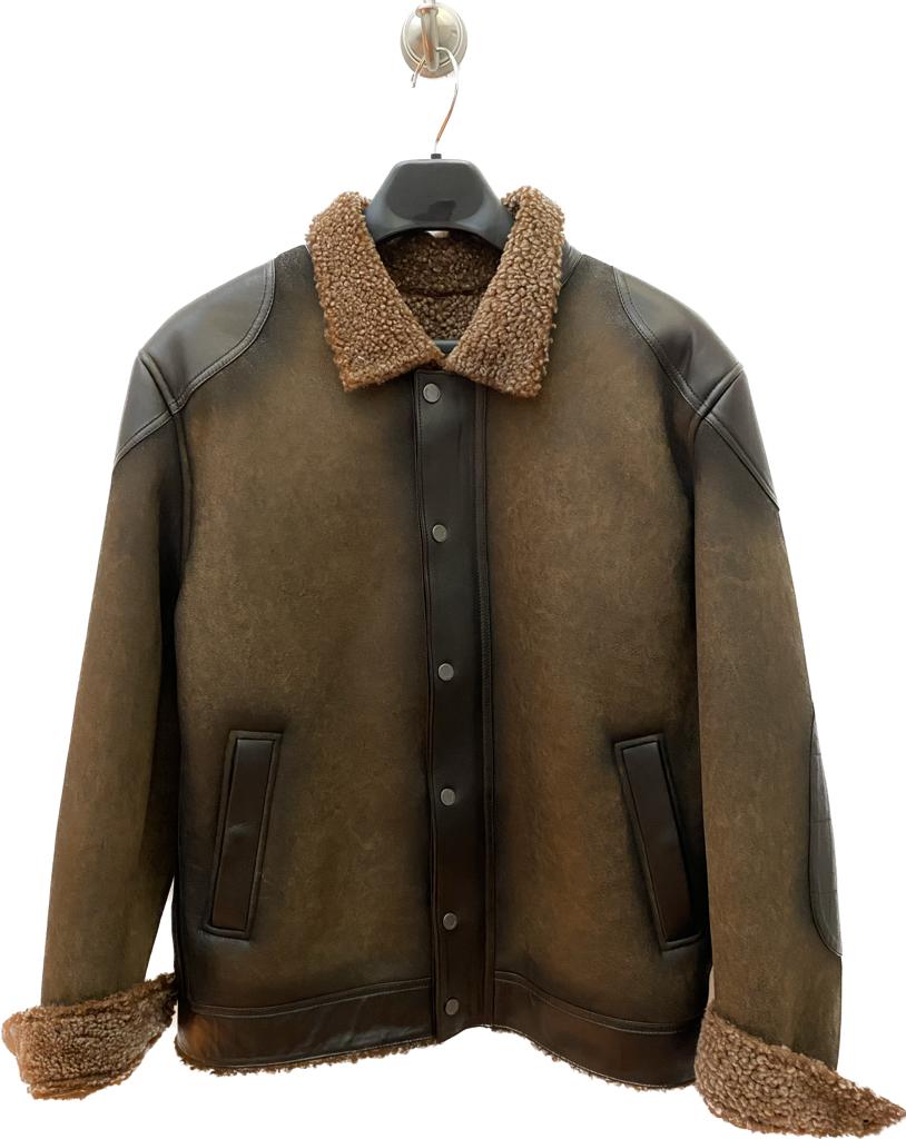 H286BOC - Cuadra brown casual fashion bomber shearling leather jacket for men-Kuet.us