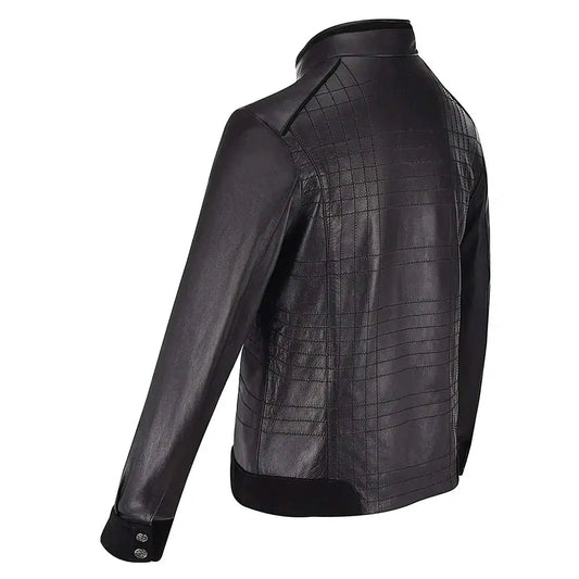 H293BOA - Cuadra black casual fashion quilted ovine leather jacket for men-Kuet.us