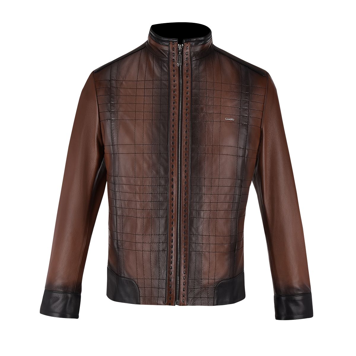 H293COB - Cuadra brown casual fashion quilted sheepskin leather jacket for men-Kuet.us