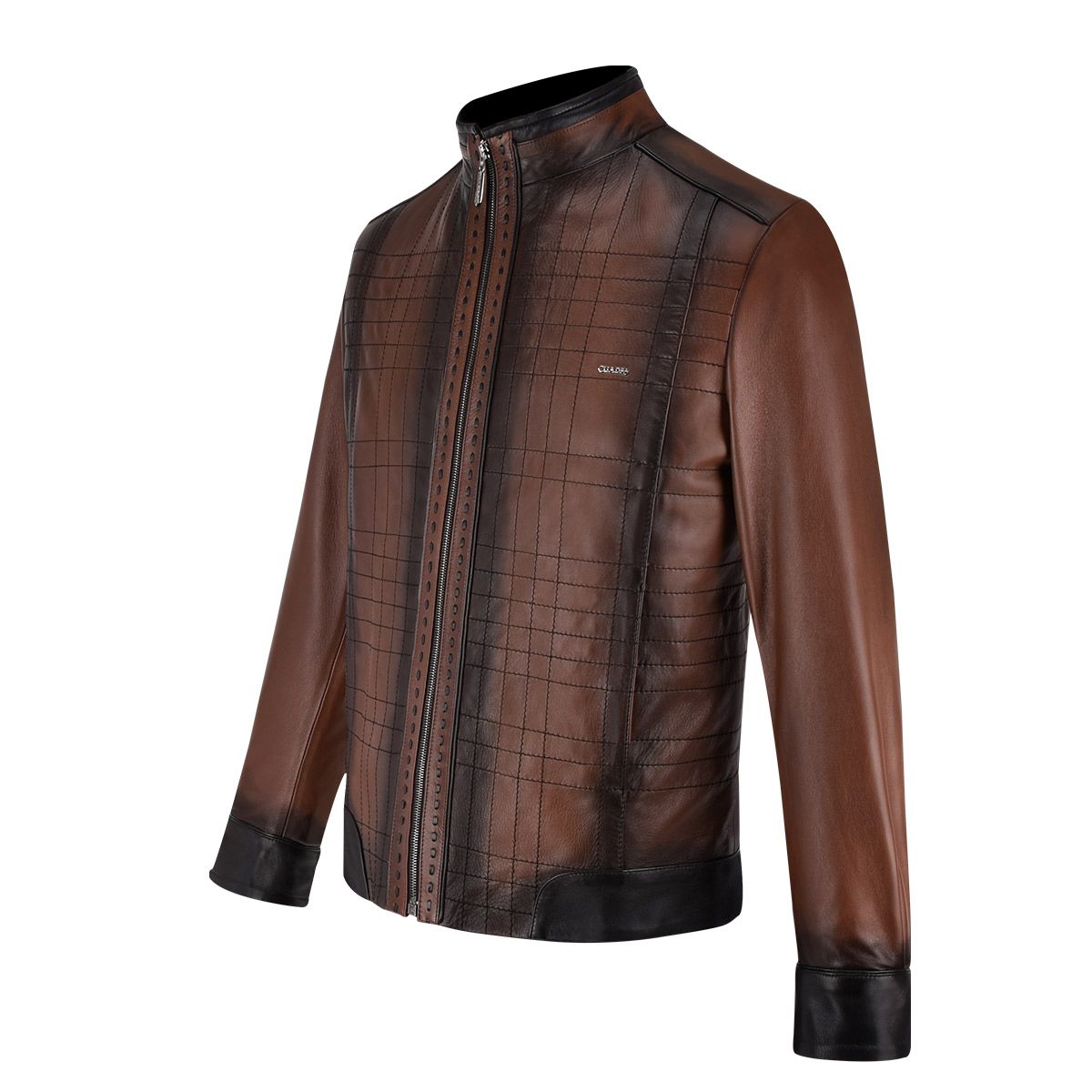 H293COB - Cuadra brown casual fashion quilted sheepskin leather jacket for men-Kuet.us