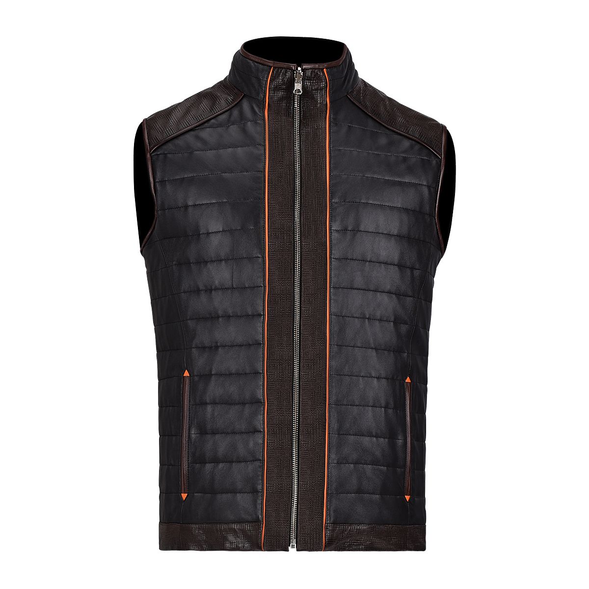 H294BOC - Cuadra black casual fashion racer sheepskin leather vest for men-Kuet.us