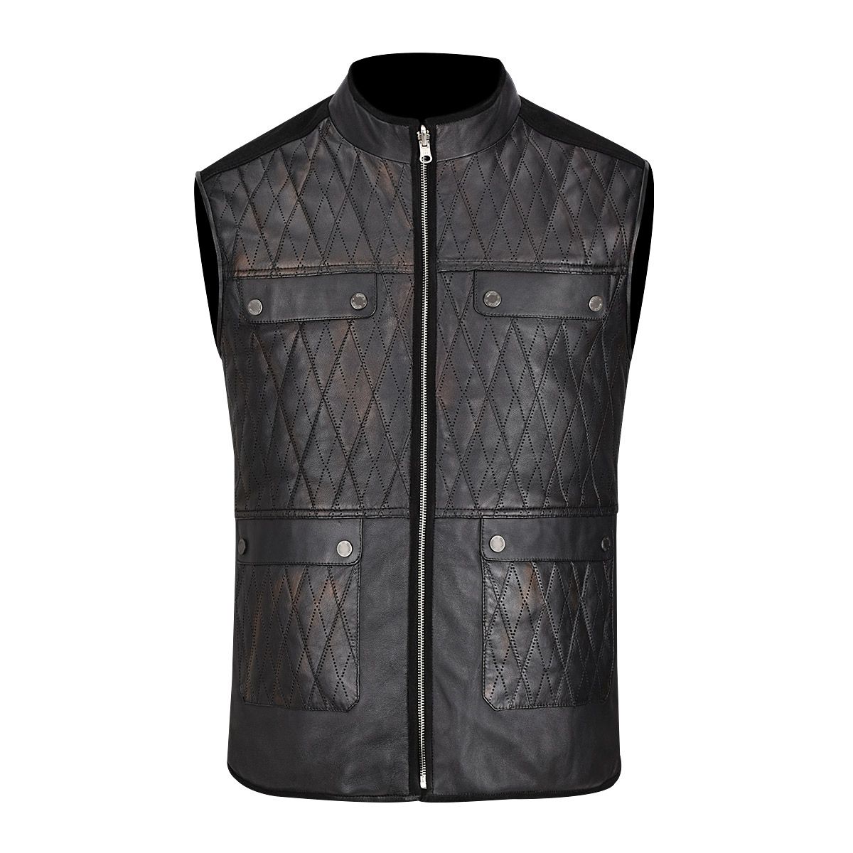 H302BOB- Cuadra black casual fashion reversible lambskin leather vest for men-Kuet.us