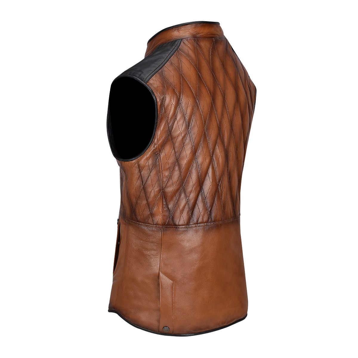 H302COB- Cuadra maple casual fashion quilted goat leather racer vest for men-Kuet.us