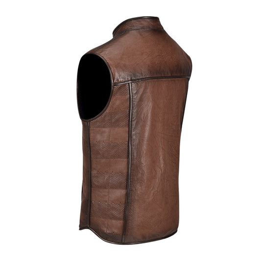 H303COC - Cuadra brown casual fashion reversible lambskin leather vest for men-Kuet.us