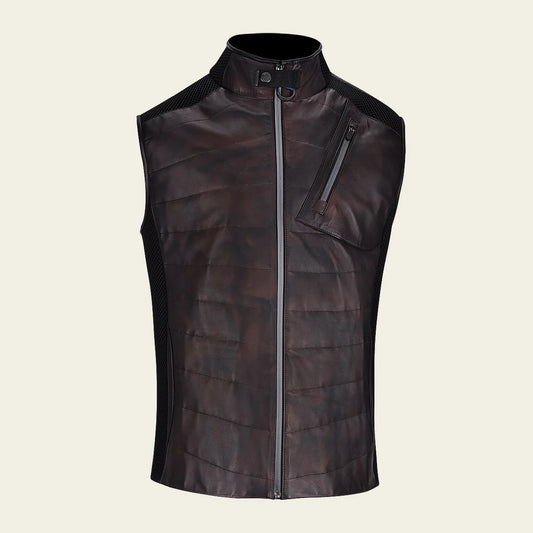 H340COB - Cuadra Chocolate casual fashion lambskin leather vest for men