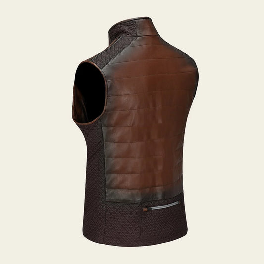 H340COC - Cuadra brown lambskin leather vest for men