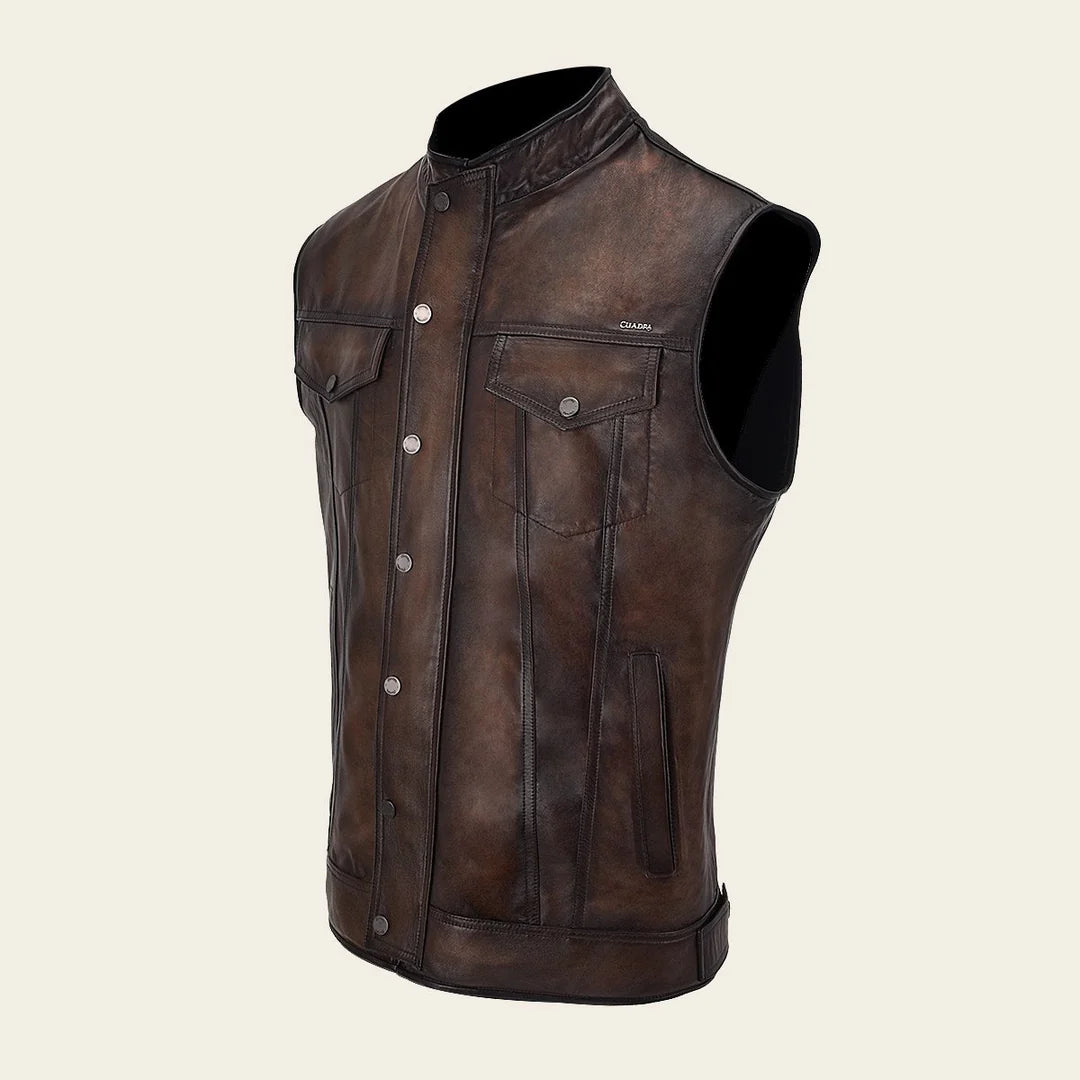 H344COC - Cuadra Chocolate Casual Fashion Leather Vest for Men