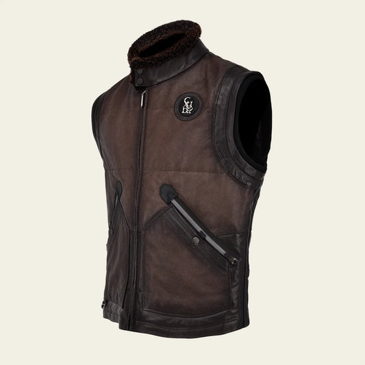 H350BOB- Cuadra moka casual fashion lambskin leather vest for men