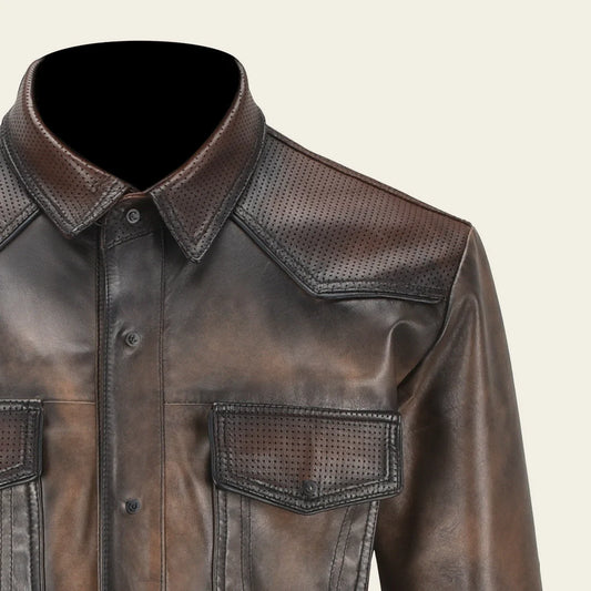 H352COC - Cuadra chocolate lambskin blouson shirt for men
