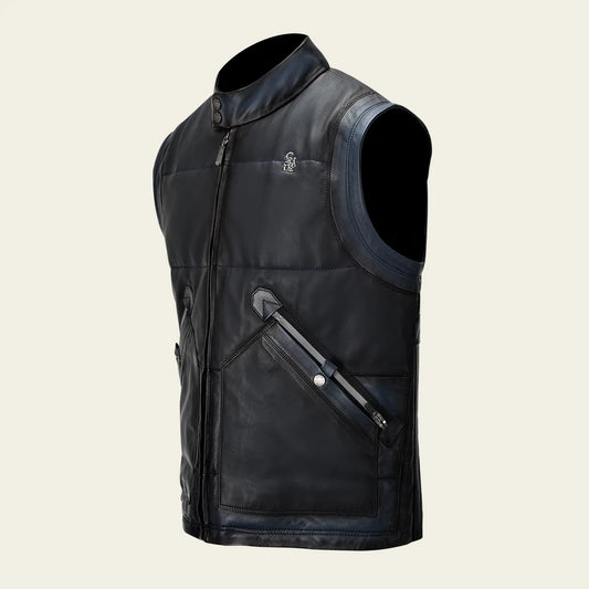 H353BOB - Cuadra blue casual leather vest for men