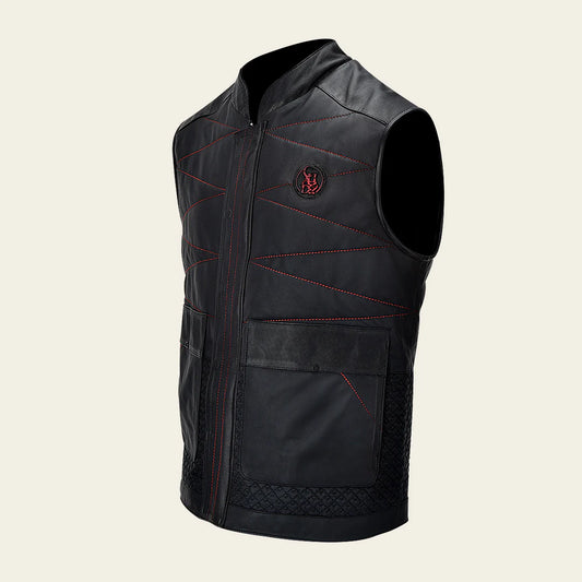 H354BOB- Cuadra black casual fashion lambskin vest shirt for men