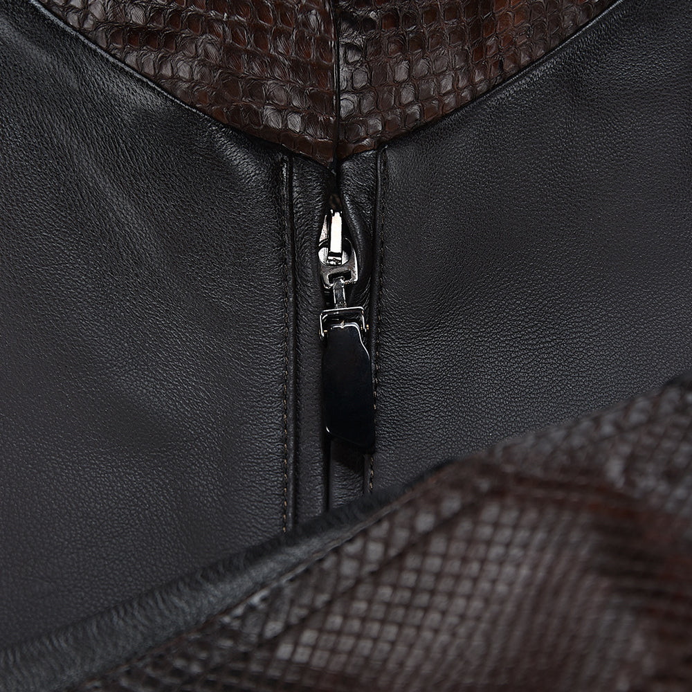 H360PHB - Cuadra chocolate dress casual aviator python leather jacket for men