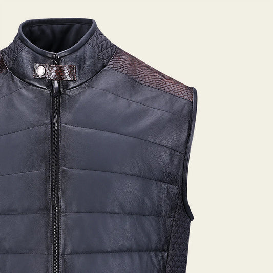 H362PHB - Cuadra oxford casual python leather vest for men
