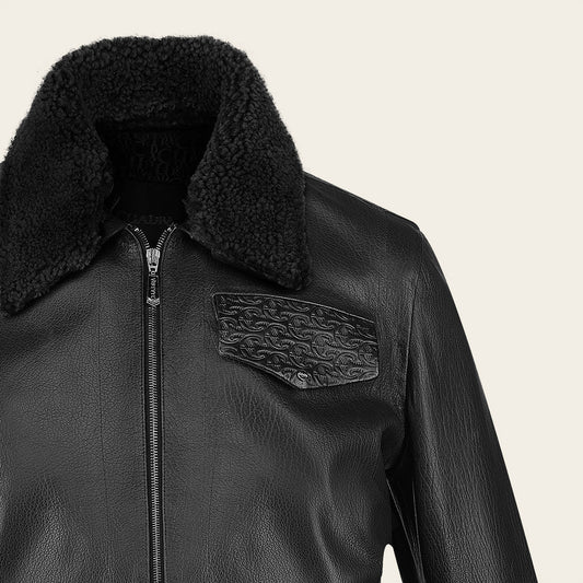 H363BOB - Cuadra Black Dress Casual Fashion Aviator Leather Jacket