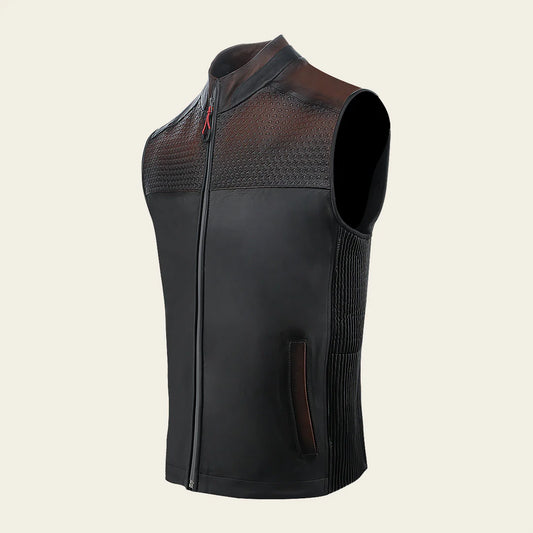 H378COB - Cuadra Brown casual fashion lambskin leather vest for men