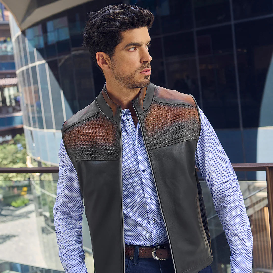 H378COB - Cuadra Brown casual fashion lambskin leather vest for men