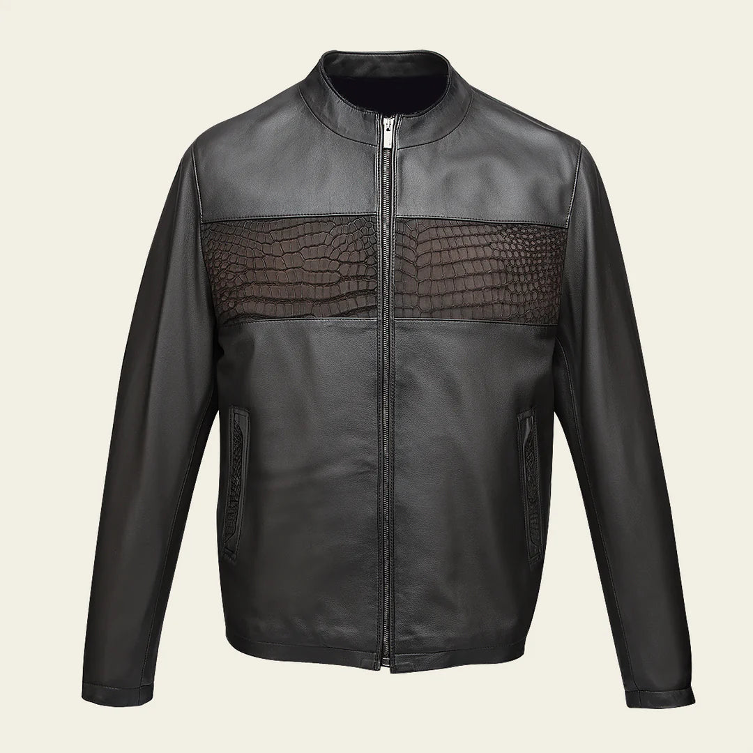 H391CPB - Cuadra chocolate dress casual aviator crocodile leather jacket for men