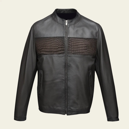 H391CPB - Cuadra chocolate dress casual aviator crocodile leather jacket for men
