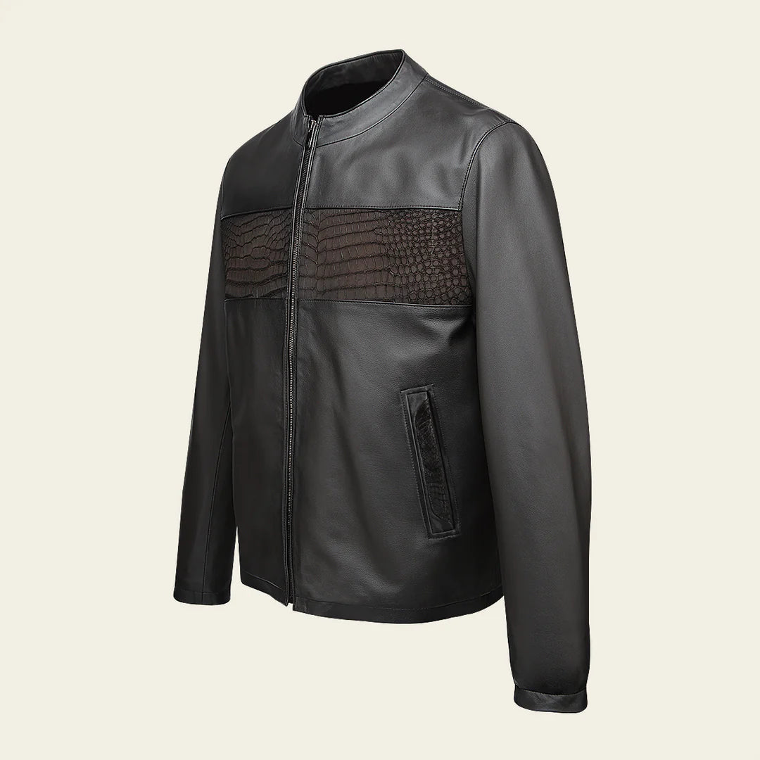 H391CPB - Cuadra chocolate dress casual aviator crocodile leather jacket for men