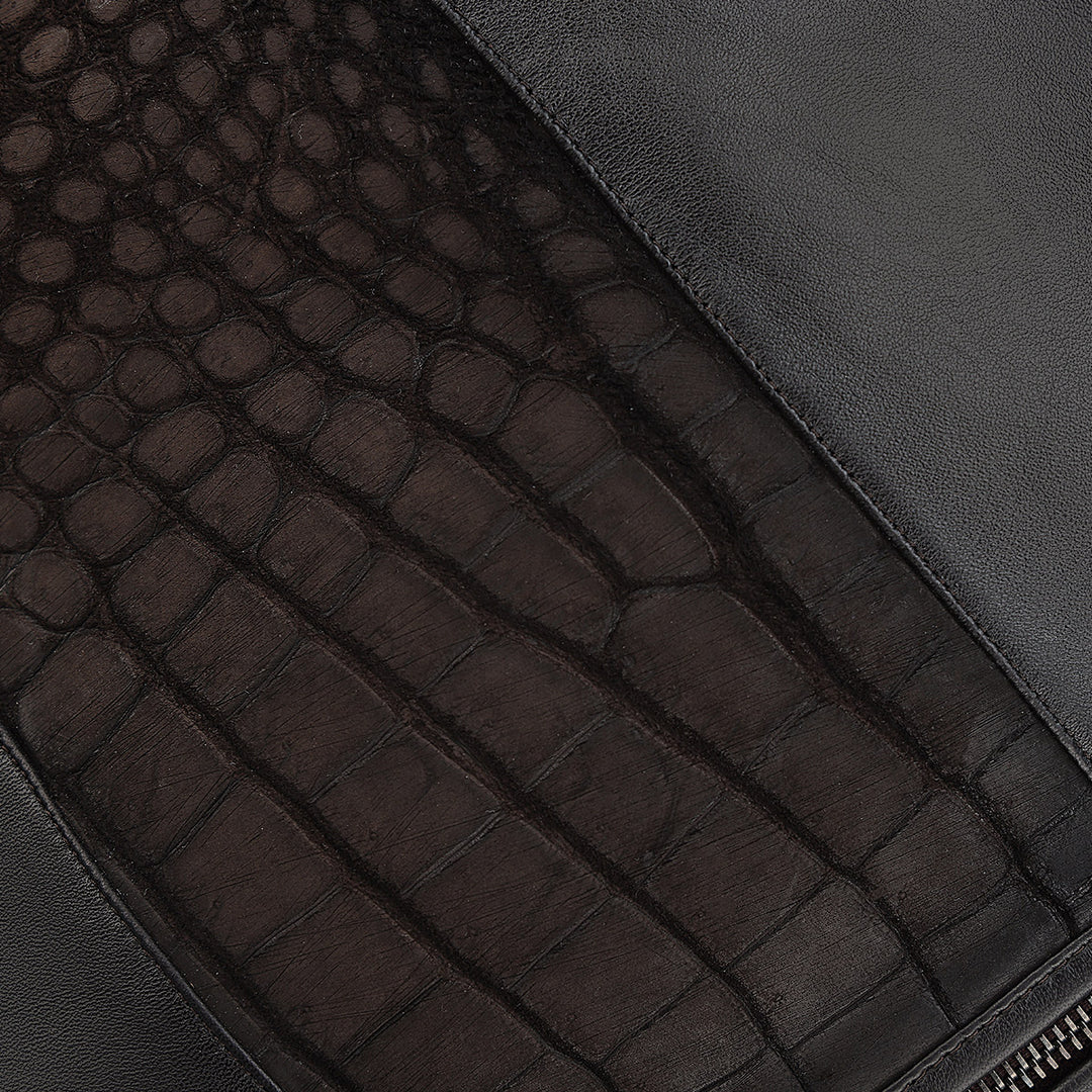 H391CPB - Cuadra chocolate dress casual aviator crocodile leather jacket for men