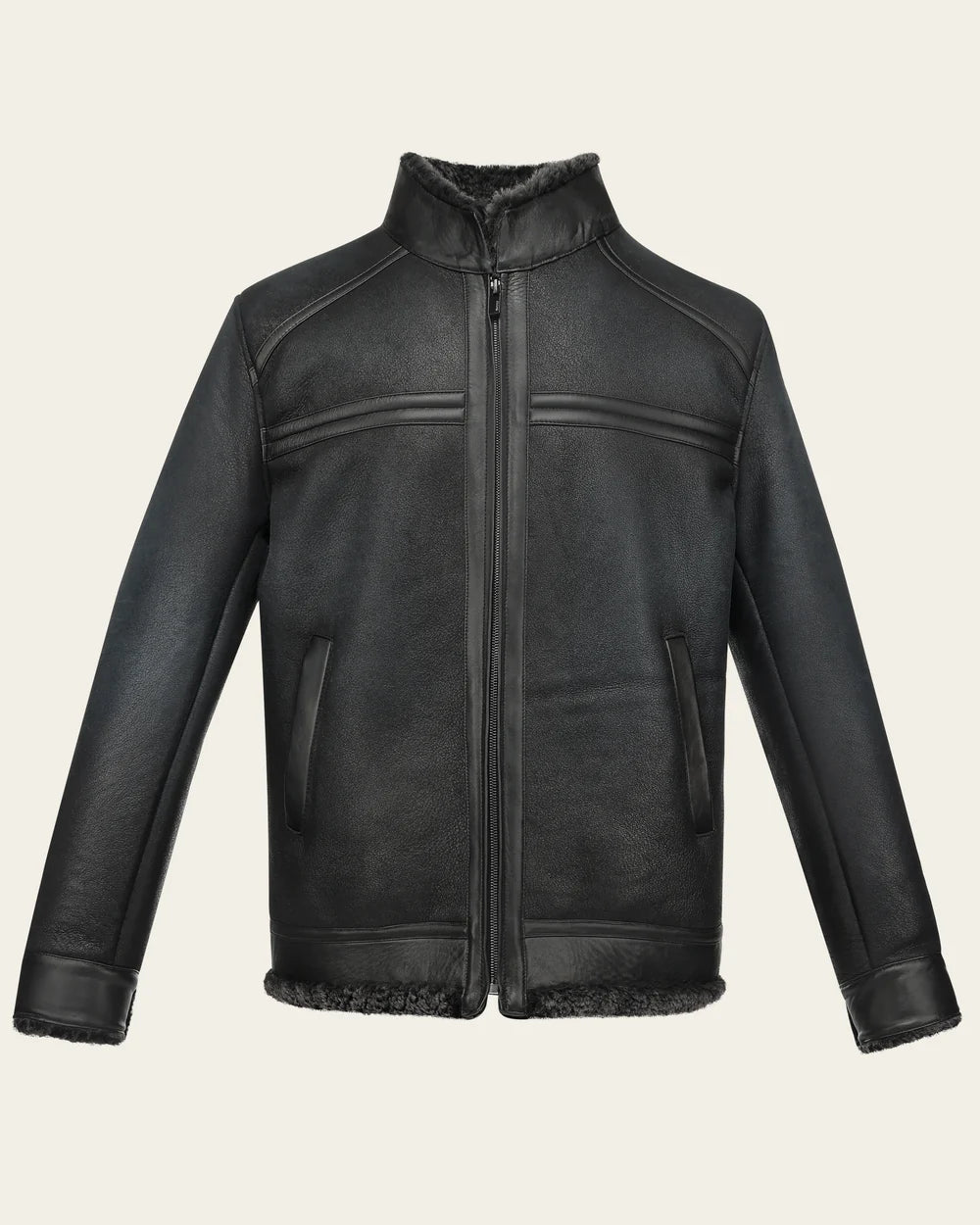 H400BOB - Cuadra Black Casual Fashion Shearling Leather Jacket for Men