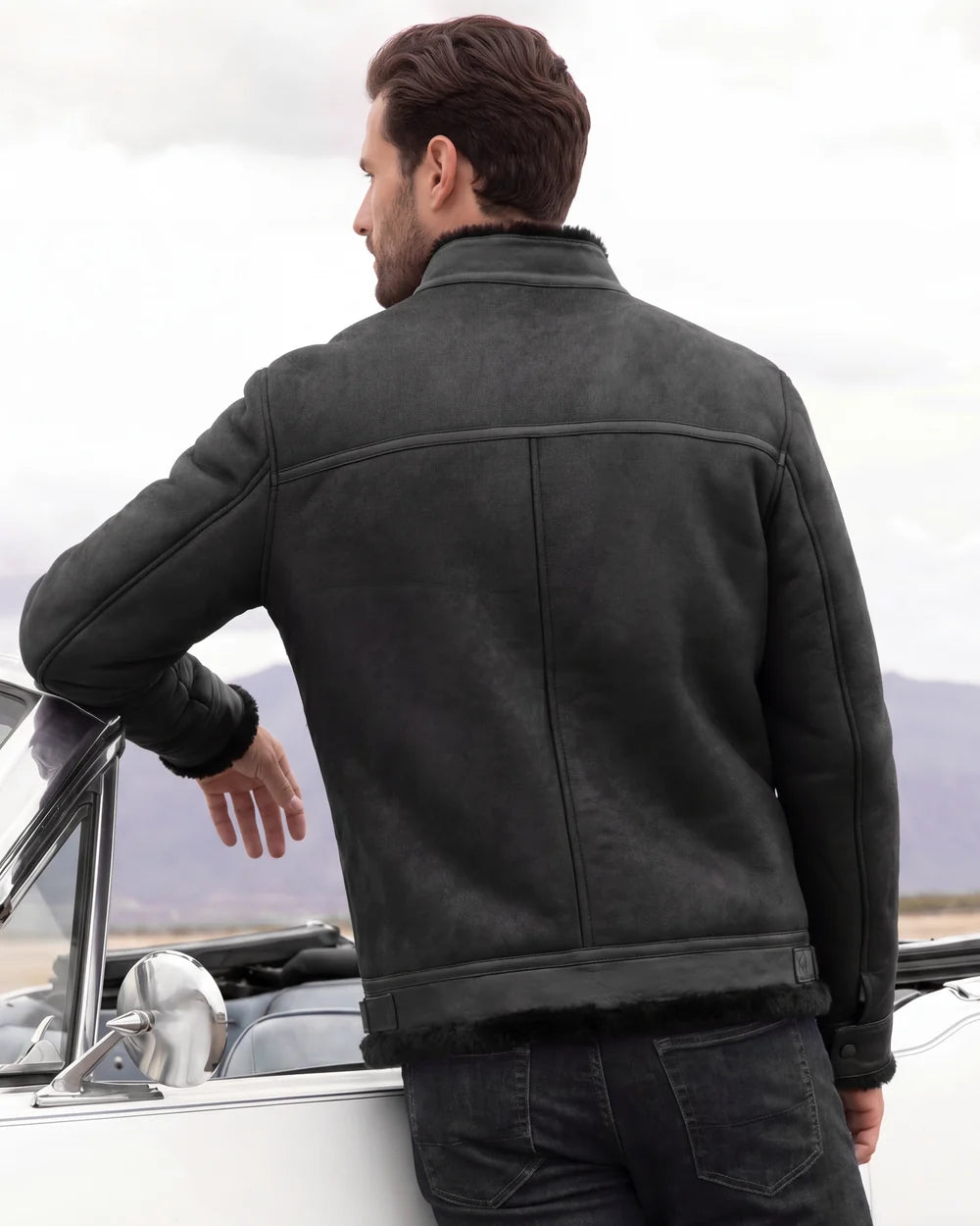 H400BOB - Cuadra Black Casual Fashion Shearling Leather Jacket for Men