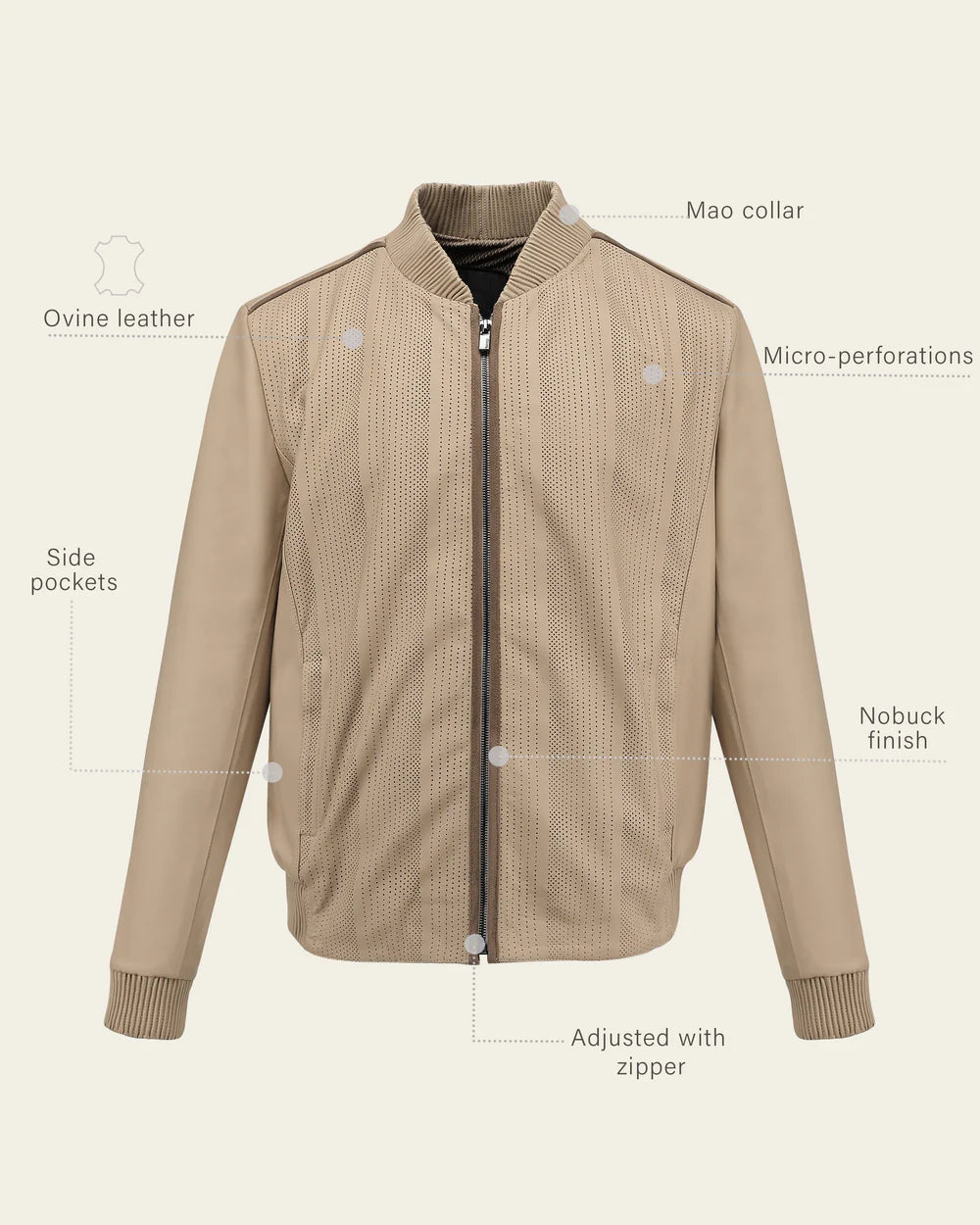 H406BOB - Cuadra beige casual fashion lambskin jacket for men